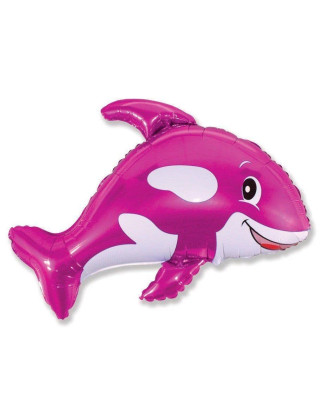 Фигурный фольгированный шарик Касатка (друг Вилли) фуксия, размер 32"/80 см x 35"/90 см