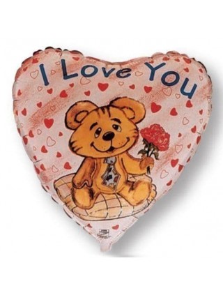 Фольгированный воздушный шар-cердце Медвежонок I Love You, 23 см