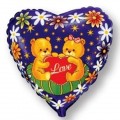 Фольгована повітряна кулька-серце Ведмежата з сердечком, 23 см