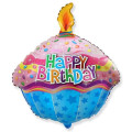 Фольгована повітряна кулька, 40 x 81 см, Торт Happy Birthday, Flexmetal