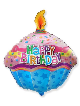 Фольгированный воздушный шар, 40 x 81 см, Торт Happy Birthday, Flexmetal