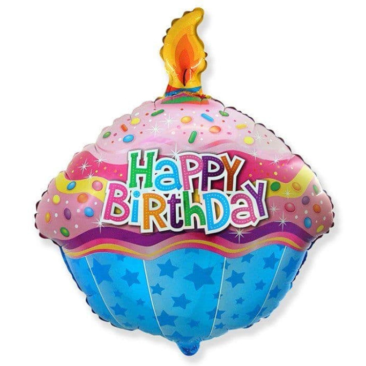 Фольгированный воздушный шар, 40 x 81 см, Торт Happy Birthday, Flexmetal