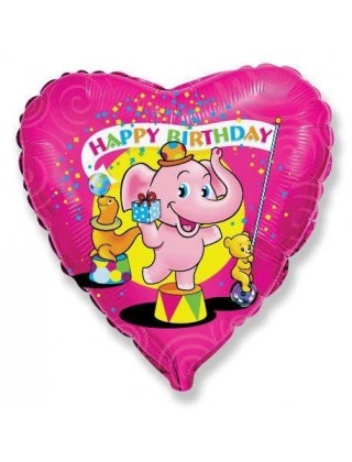 Фольгированный воздушный шар-cердце Слоник Happy Birthday, 23 см