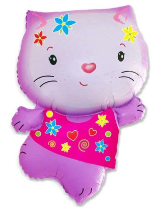 Фигурный фольгированный шарик Котенок - цветок, 31"/78 см x 21"/54 см