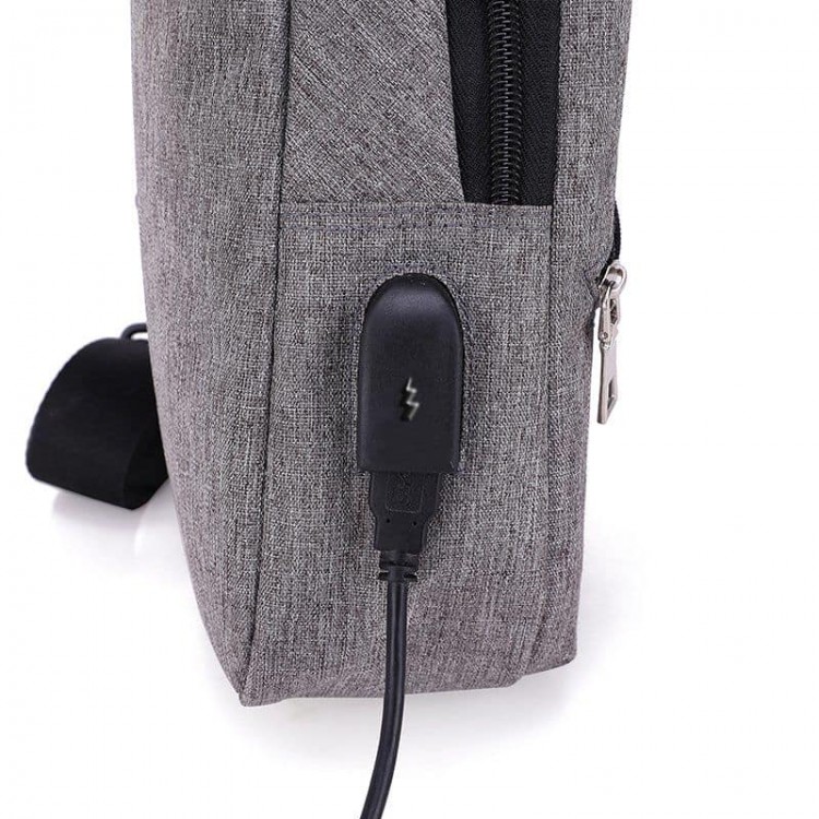 Рюкзак з одним плечовим ременем, USB роз'єм, розмір 17*33*9см, Сірий (Gray)