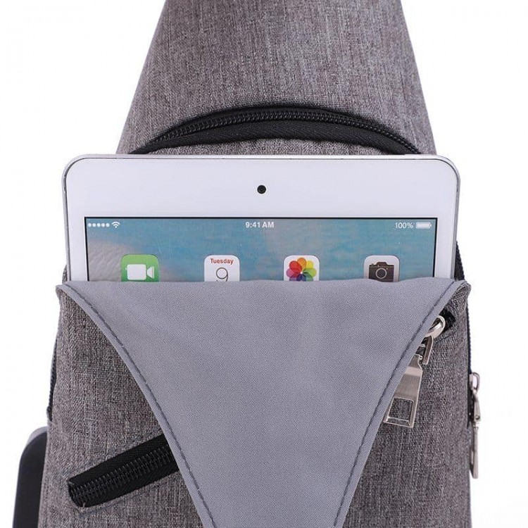 Рюкзак з одним плечовим ременем, USB роз'єм, розмір 17*33*9см, Сірий (Gray)