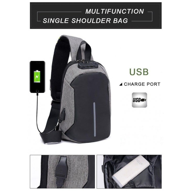 Рюкзак повсякденний із замком, USB роз'єм, розмір 20*31*13см, Сірий (Gray)