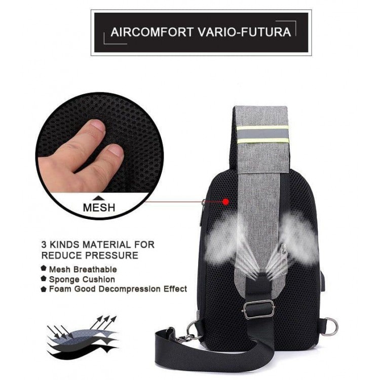 Рюкзак повсякденний із замком, USB роз'єм, розмір 20*31*13см, Сірий (Gray)