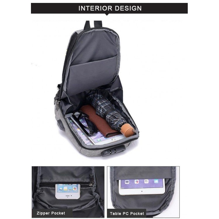 Рюкзак повседневный с замком, USB разьем, размер 20*31*13см, Черный (Black)