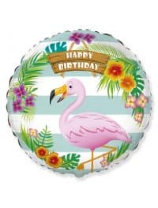 401591 круг 18" с рисунком Фламинго Happy birthday