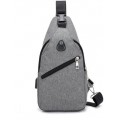 Рюкзак з одним плечовим ременем, USB роз'єм, розмір 17*33*9см, Сірий (Gray)