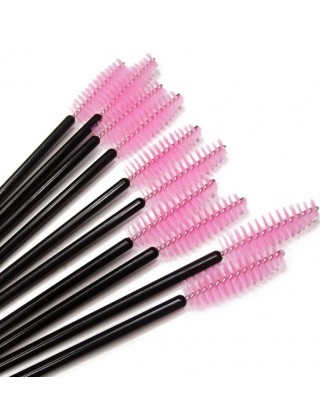 Набор розовых щеточек для ресниц и бровей с черной ручкой, 1уп/10шт Набор розовых щеточек для ресниц и бровей с черной ручкой, 1уп/10шт