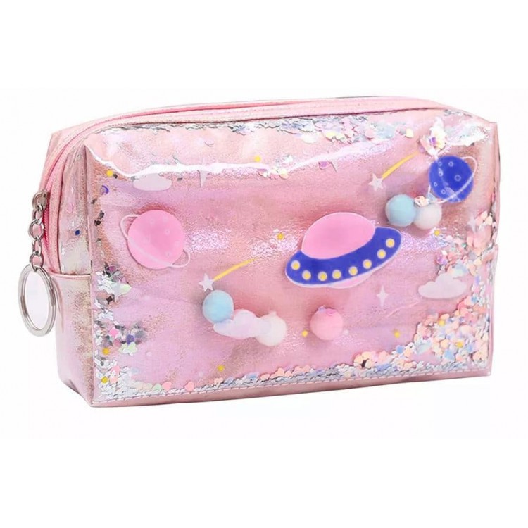 Косметичка Cosmo Pink Galaxy рожева з об’ємним декором 190*110*50мм CS1139R