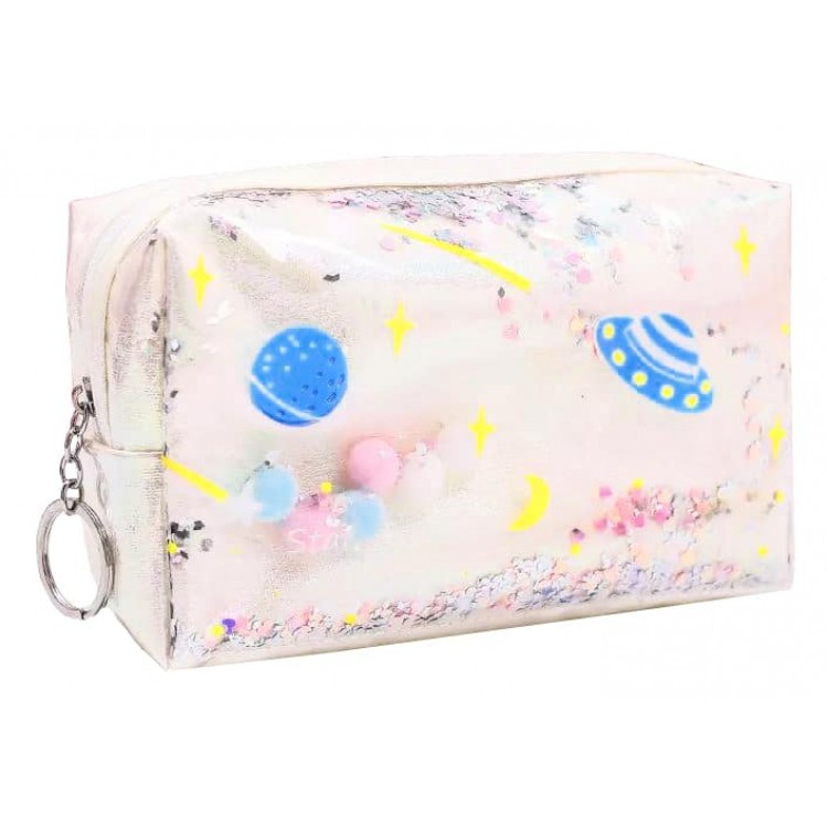 Косметичка Cosmo Pearlescent Galaxy перламутрова з об’ємним декором 190*110*50мм CS1139Y