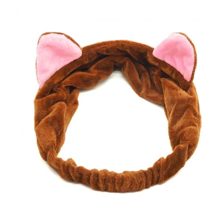 Косметическая повязка Котик, коричневый с розовыми ушками