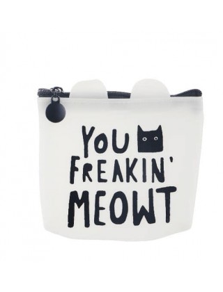 Силиконовый кошелек на застежке "You Freakin Meowt" 110мм*90мм белый CS1109