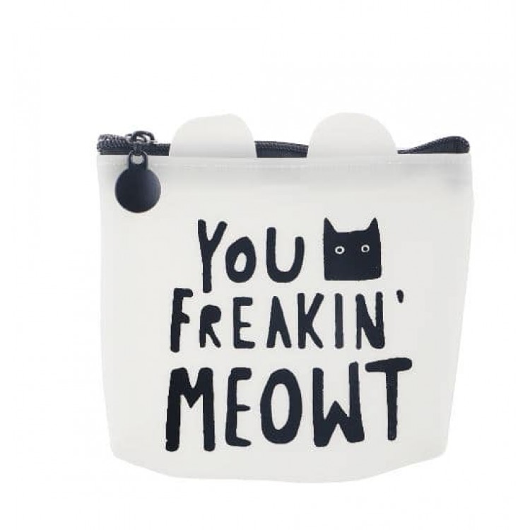Силиконовый кошелек на застежке "You Freakin Meowt" 110мм*90мм белый CS1109