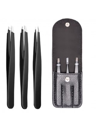 Набор пинцетов для моделирования бровей CS 07B черный футляр
